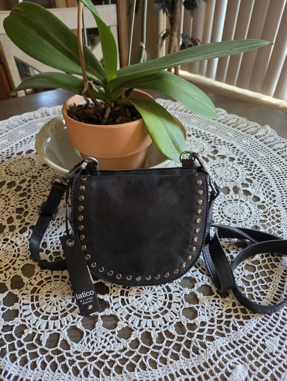 Latico NJ. USA Janna Mini Black Studded Leather "NWT" 🖤🩶